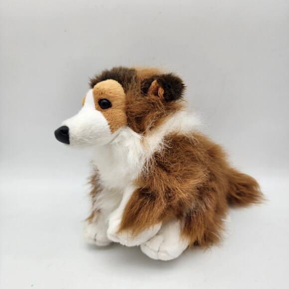 Ganz Webkinz Collie Dog Plush 9" Fluffy Brown Fur Leather Nose HM149 No Code - Picture 1 of 9